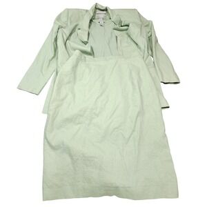 Adolfo Studio Mint Green Linen Blend Skirt Suit Blazer & Midi Skirt Missy 16/18